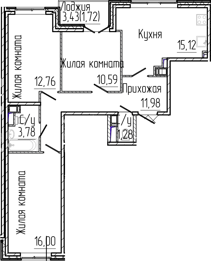 Планировка — SERTOLOVO PARK, 4-комн., 72 м²