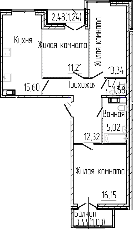 Планировка — SERTOLOVO PARK, 4-комн., 75 м²