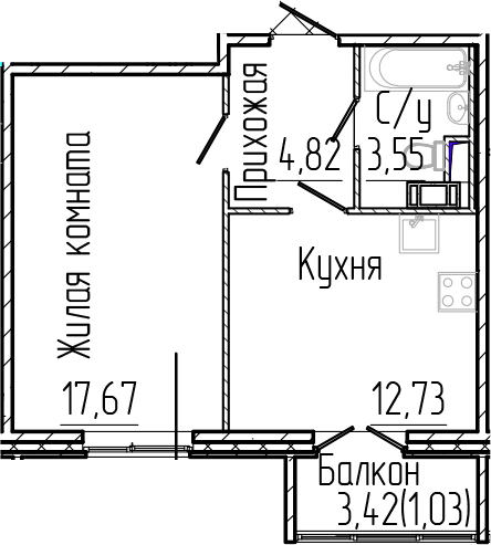 Планировка — SERTOLOVO PARK, 1-комн., 39 м²