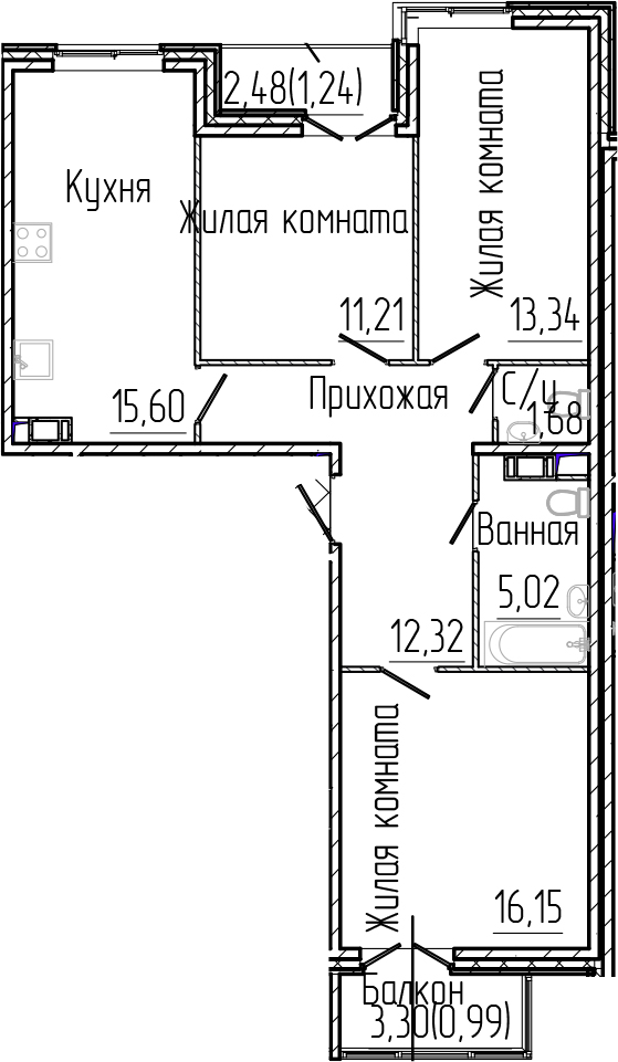 Планировка — SERTOLOVO PARK, 4-комн., 75 м²