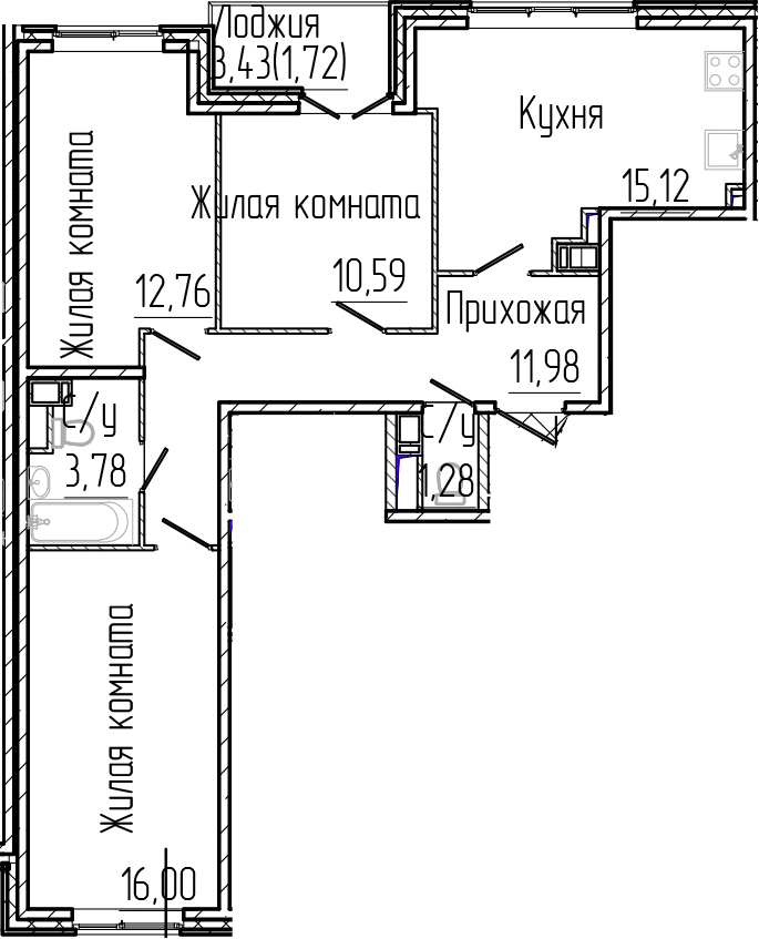 Планировка — SERTOLOVO PARK, 4-комн., 72 м²