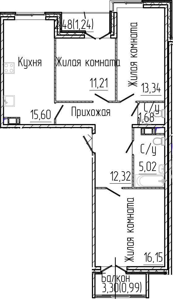 Планировка — SERTOLOVO PARK, 4-комн., 75 м²