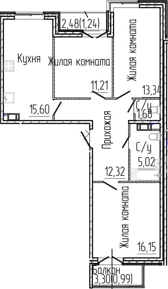 Планировка — SERTOLOVO PARK, 4-комн., 75 м²