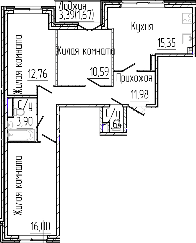 Планировка — SERTOLOVO PARK, 4-комн., 72 м²
