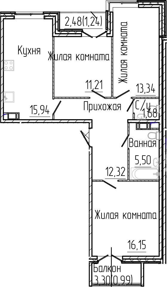 Планировка — SERTOLOVO PARK, 4-комн., 76 м²