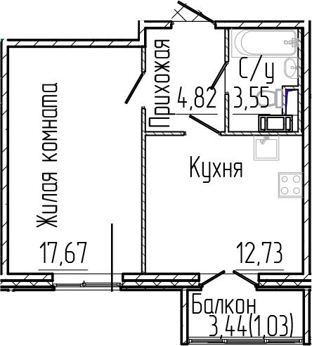 Планировка — SERTOLOVO PARK, 1-комн., 39 м²