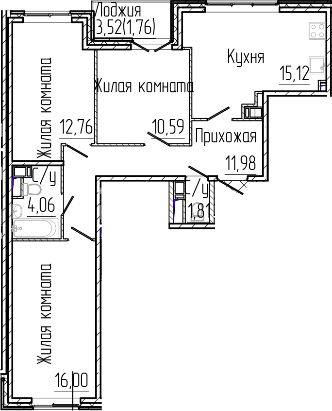 Планировка — SERTOLOVO PARK, 4-комн., 72 м²