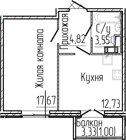 Планировка — SERTOLOVO PARK, 1-комн., 39 м²