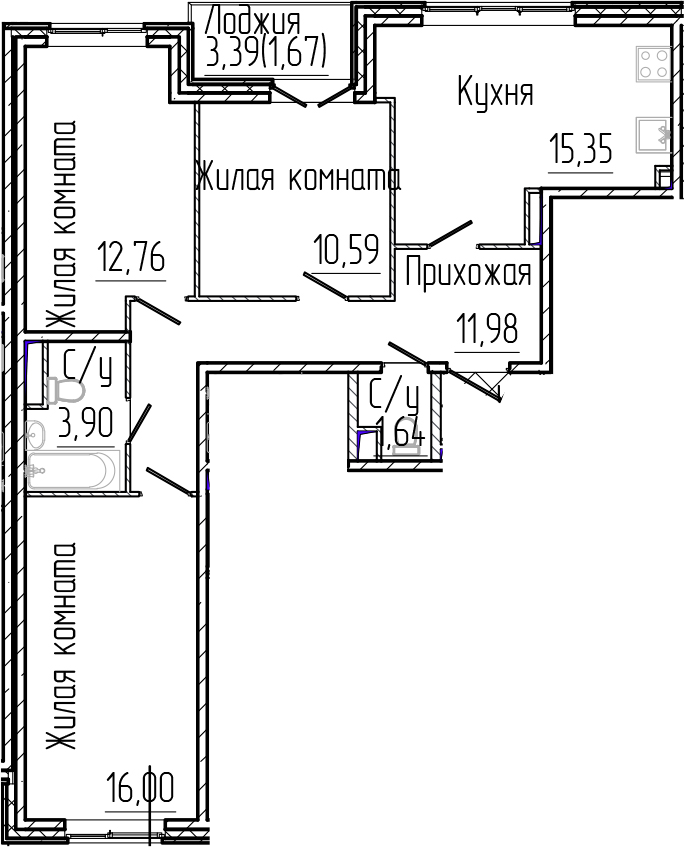 Планировка — SERTOLOVO PARK, 4-комн., 72 м²