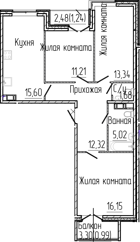 Планировка — SERTOLOVO PARK, 4-комн., 75 м²