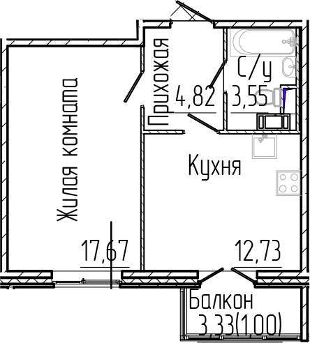 Планировка — SERTOLOVO PARK, 1-комн., 39 м²