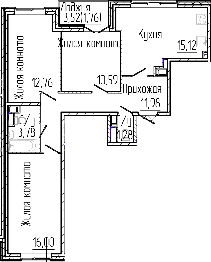 Планировка — SERTOLOVO PARK, 4-комн., 72 м²