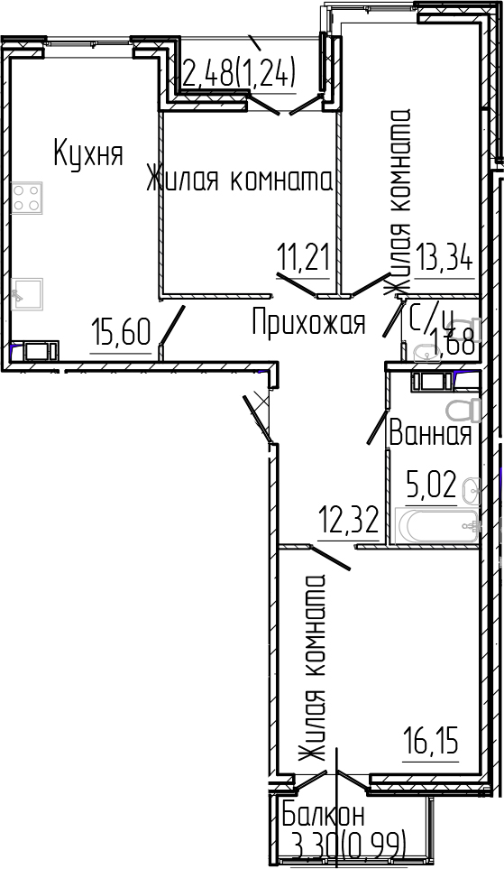 Планировка — SERTOLOVO PARK, 4-комн., 75 м²