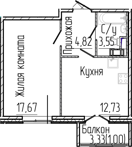 Планировка — SERTOLOVO PARK, 1-комн., 39 м²