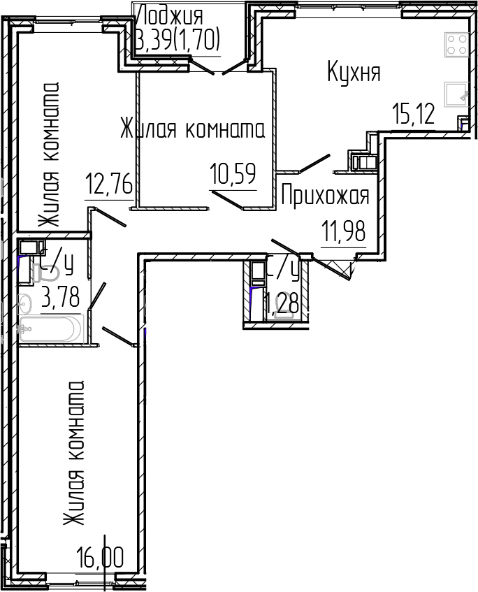 Планировка — SERTOLOVO PARK, 4-комн., 72 м²