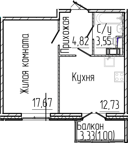 Планировка — SERTOLOVO PARK, 1-комн., 39 м²