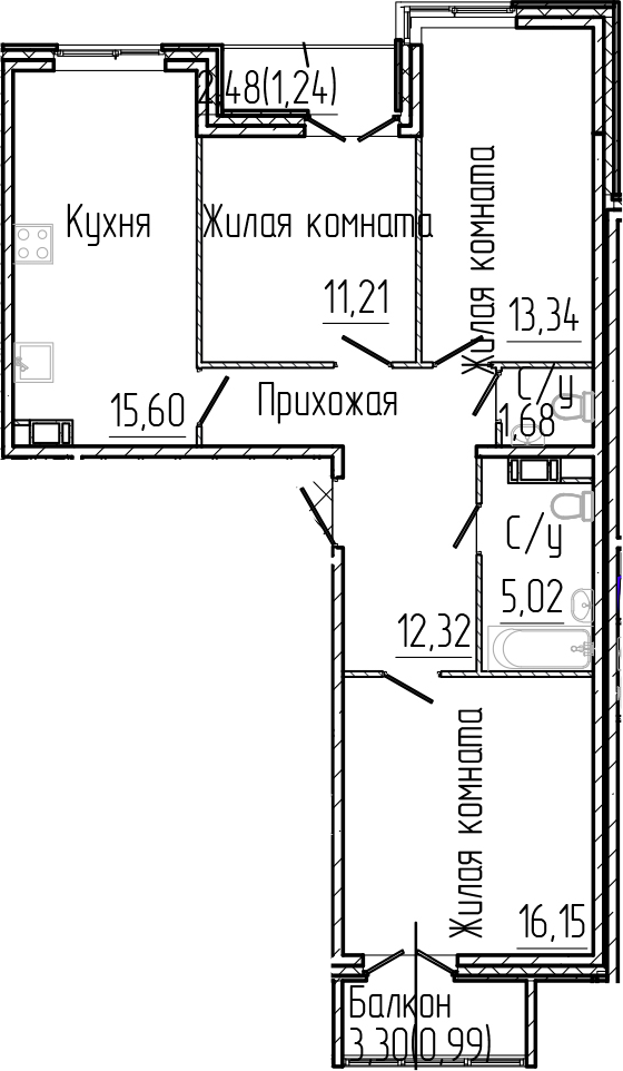 Планировка — SERTOLOVO PARK, 4-комн., 75 м²