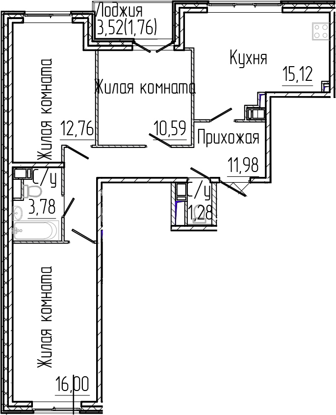 Планировка — SERTOLOVO PARK, 4-комн., 72 м²