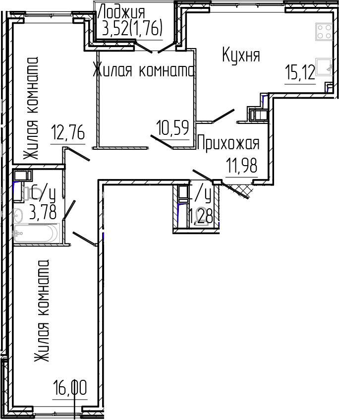 Планировка — SERTOLOVO PARK, 4-комн., 72 м²