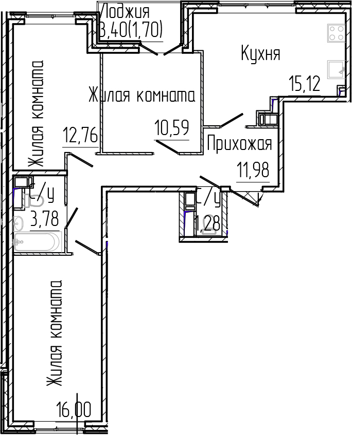 Планировка — SERTOLOVO PARK, 4-комн., 72 м²