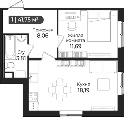 Планировка — SERTOLOVO PARK, 2-комн., 42 м²