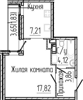 Планировка — SERTOLOVO PARK, 1-комн., 33 м²