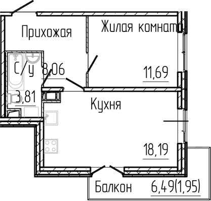 Планировка — SERTOLOVO PARK, 2-комн., 42 м²