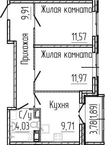 Планировка — SERTOLOVO PARK, 2-комн., 47 м²