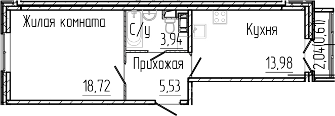 Планировка — SERTOLOVO PARK, 1-комн., 42 м²