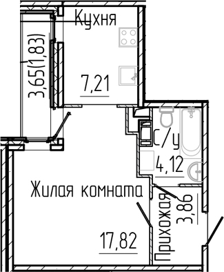 Планировка — SERTOLOVO PARK, 1-комн., 33 м²