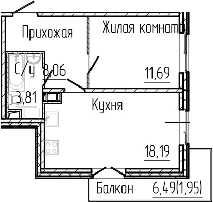 Планировка — SERTOLOVO PARK, 2-комн., 42 м²