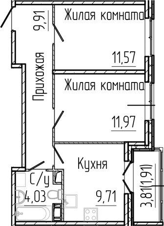 Планировка — SERTOLOVO PARK, 2-комн., 47 м²