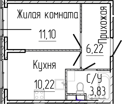 Планировка — SERTOLOVO PARK, 1-комн., 31 м²