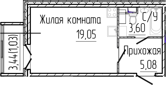 Планировка — SERTOLOVO PARK, Студия, 28 м²