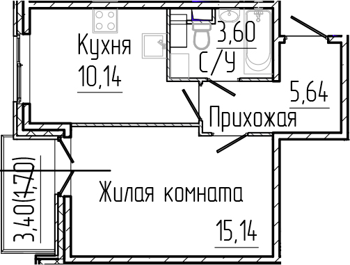 Планировка — SERTOLOVO PARK, 1-комн., 35 м²