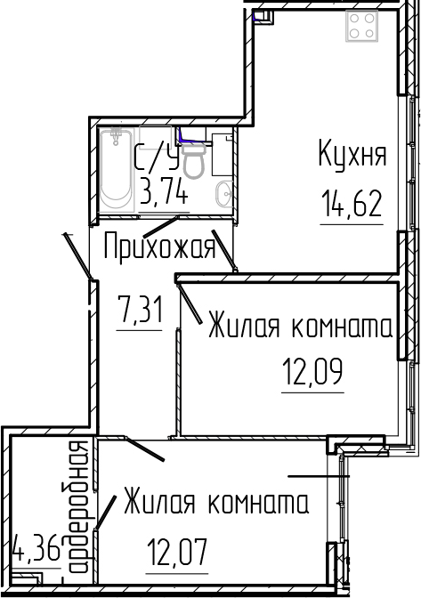 Планировка — SERTOLOVO PARK, 2-комн., 54 м²