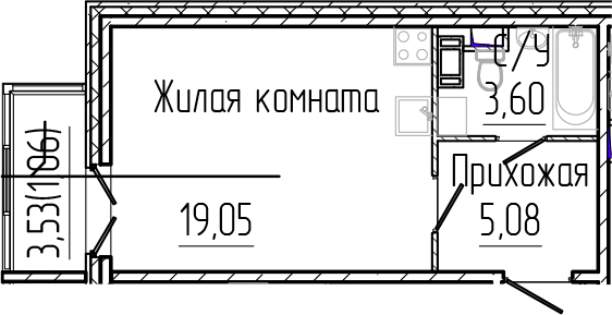 Планировка — SERTOLOVO PARK, Студия, 28 м²