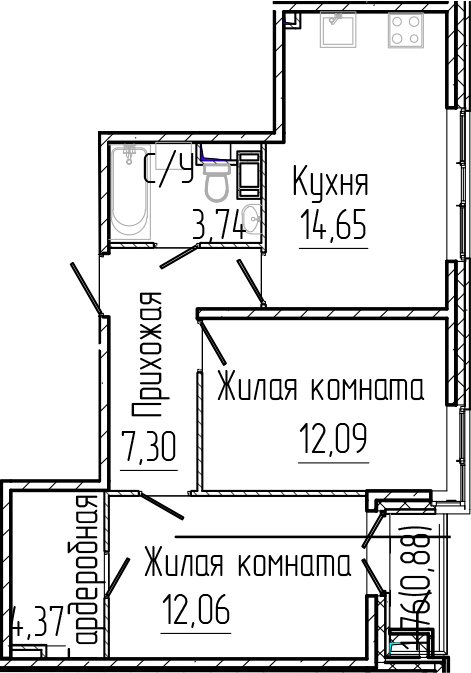 Планировка — SERTOLOVO PARK, 2-комн., 54 м²