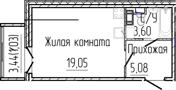 Планировка — SERTOLOVO PARK, Студия, 28 м²