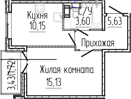 Планировка — SERTOLOVO PARK, 1-комн., 35 м²