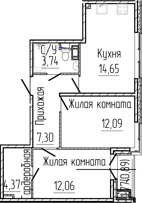 Планировка — SERTOLOVO PARK, 2-комн., 54 м²