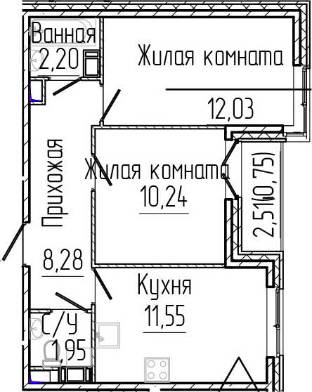 Планировка — SERTOLOVO PARK, 2-комн., 46 м²