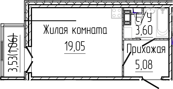 Планировка — SERTOLOVO PARK, Студия, 28 м²