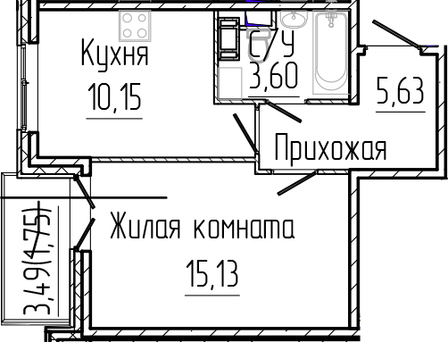 Планировка — SERTOLOVO PARK, 1-комн., 35 м²