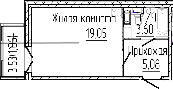 Планировка — SERTOLOVO PARK, Студия, 28 м²