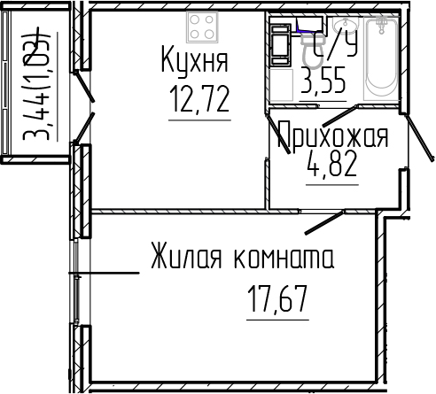 Планировка — SERTOLOVO PARK, 1-комн., 39 м²