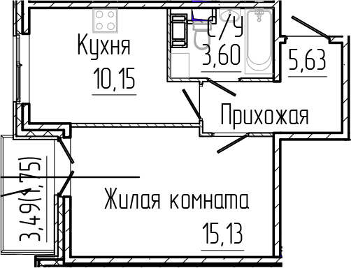 Планировка — SERTOLOVO PARK, 1-комн., 35 м²