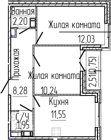 Планировка — SERTOLOVO PARK, 2-комн., 46 м²