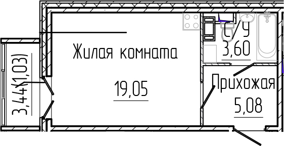 Планировка — SERTOLOVO PARK, Студия, 28 м²