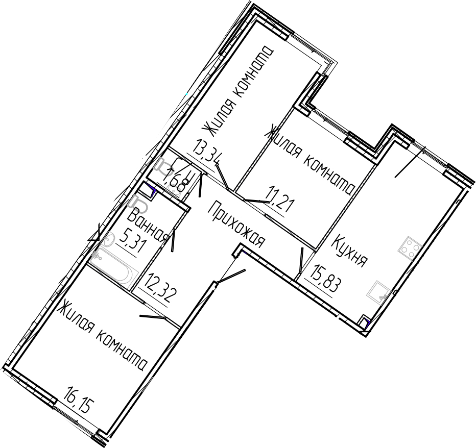 Планировка — SERTOLOVO PARK, 4-комн., 76 м²